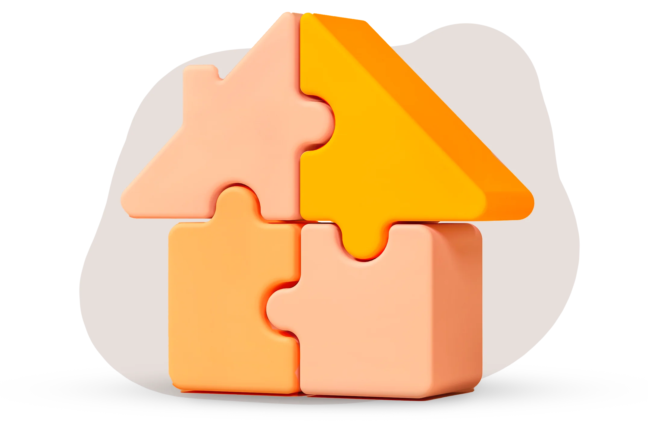 Four puzzle pieces, joining together to make a house