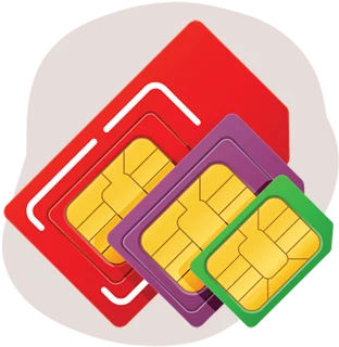 Three different colour SIM cards.